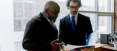 Two business partners in discussion