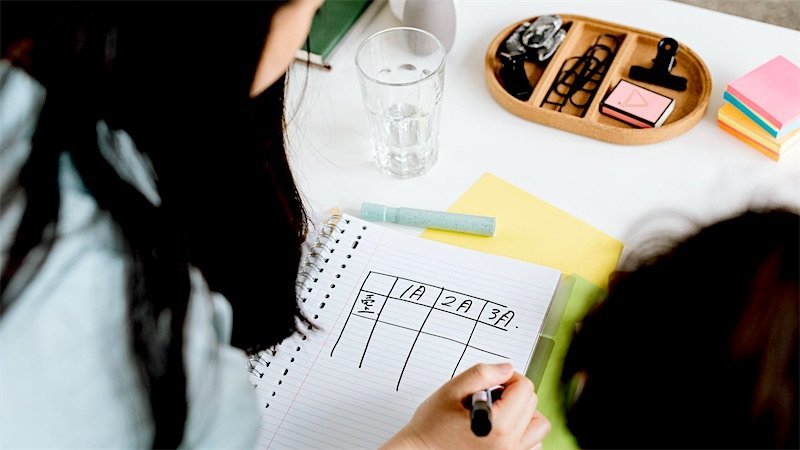 A checklist being written in a notebook
